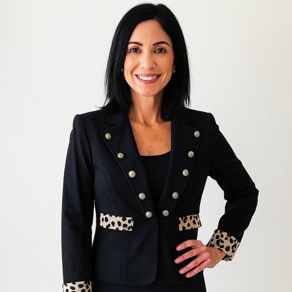 Chico’s Black Blazer with Leopard Print Accents – Double Breasted Jacket - Picture 1 of 9